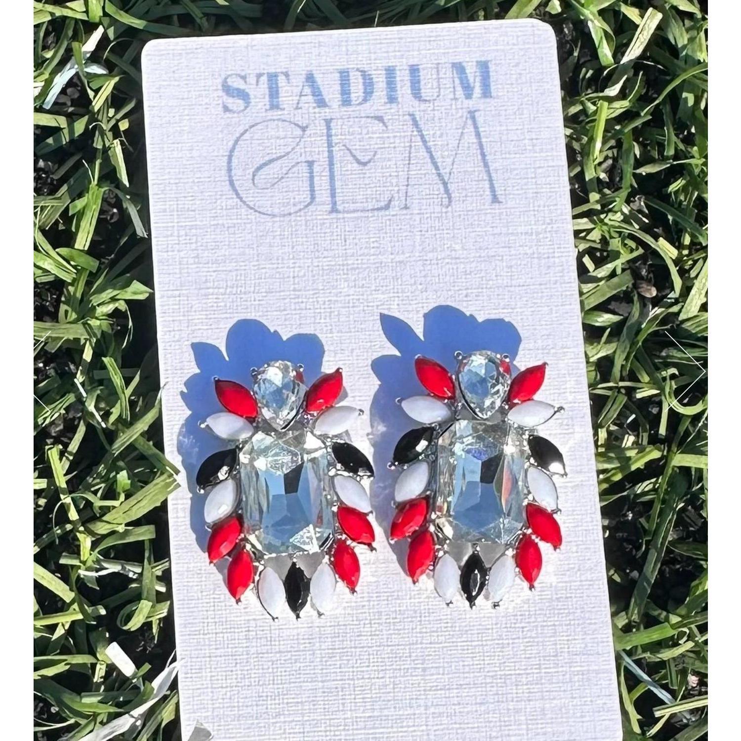 New Stadium Gem Women's Game Day Glam Cluster Earrings In Black/Red/White